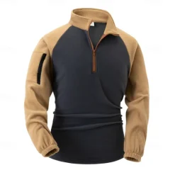 Sale OUKU Men's Sweatshirt Polar Fleece Quarter Zip Sweatshirt Navy Blue Khaki Gray Half Zip Plain Pocket Sports & Outdoor Daily Holiday Streetwear Cool Casual Winter Spring & Fall Clothing Apparel Hoodies