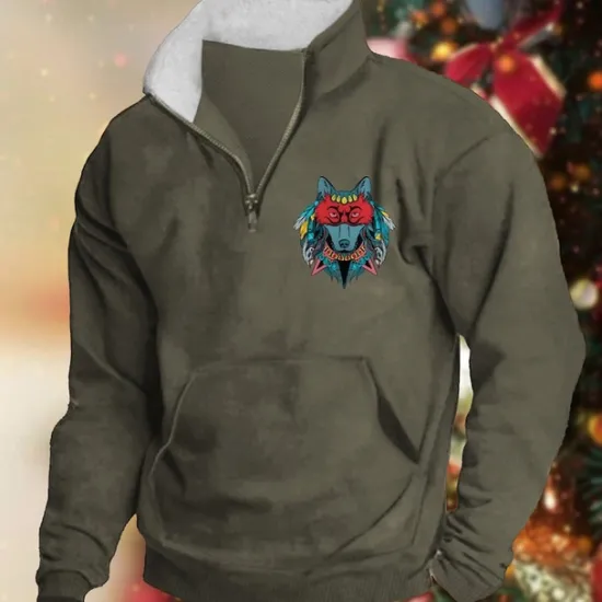Best OUKU Men's Sweatshirt Pullover Hoodie Sweatshirt Quarter Zip Sweatshirt Black Army Green Red Navy Blue Khaki Half Zip Graphic Print Print Quarter Zip Christmas Daily Holiday Other Prints Polyester