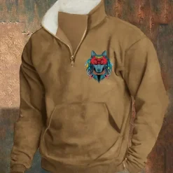 Best OUKU Men's Sweatshirt Pullover Hoodie Sweatshirt Quarter Zip Sweatshirt Black Army Green Red Navy Blue Khaki Half Zip Graphic Print Print Quarter Zip Christmas Daily Holiday Other Prints Polyester