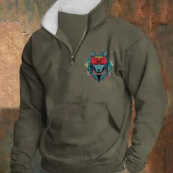 Best OUKU Men's Sweatshirt Pullover Hoodie Sweatshirt Quarter Zip Sweatshirt Black Army Green Red Navy Blue Khaki Half Zip Graphic Print Print Quarter Zip Christmas Daily Holiday Other Prints Polyester