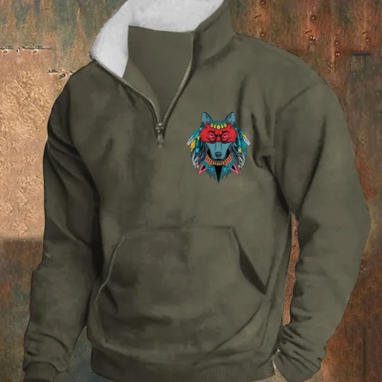 Best OUKU Men's Sweatshirt Pullover Hoodie Sweatshirt Quarter Zip Sweatshirt Black Army Green Red Navy Blue Khaki Half Zip Graphic Print Print Quarter Zip Christmas Daily Holiday Other Prints Polyester
