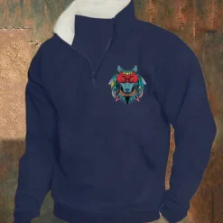 Best OUKU Men's Sweatshirt Pullover Hoodie Sweatshirt Quarter Zip Sweatshirt Black Army Green Red Navy Blue Khaki Half Zip Graphic Print Print Quarter Zip Christmas Daily Holiday Other Prints Polyester