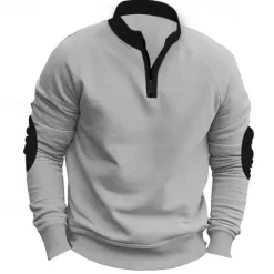 Sale OUKU Men's Sweatshirt Pullover Quarter Zip Sweatshirt Black Navy Blue Khaki Dark Gray Gray Standing Collar Color Block Patchwork Sports & Outdoor Casual Daily Streetwear Casual Athletic Spring Fall