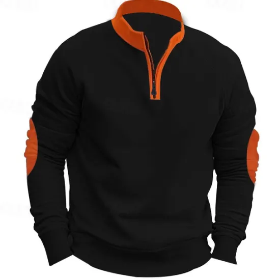 Sale OUKU Men's Sweatshirt Pullover Quarter Zip Sweatshirt Black Navy Blue Khaki Dark Gray Gray Standing Collar Color Block Patchwork Sports & Outdoor Casual Daily Streetwear Casual Athletic Spring Fall
