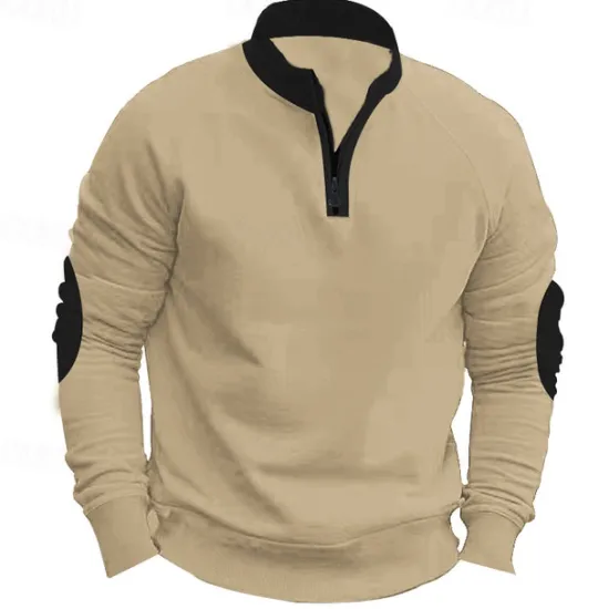 Sale OUKU Men's Sweatshirt Pullover Quarter Zip Sweatshirt Black Navy Blue Khaki Dark Gray Gray Standing Collar Color Block Patchwork Sports & Outdoor Casual Daily Streetwear Casual Athletic Spring Fall
