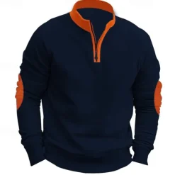 Sale OUKU Men's Sweatshirt Pullover Quarter Zip Sweatshirt Black Navy Blue Khaki Dark Gray Gray Standing Collar Color Block Patchwork Sports & Outdoor Casual Daily Streetwear Casual Athletic Spring Fall