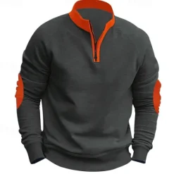 Sale OUKU Men's Sweatshirt Pullover Quarter Zip Sweatshirt Black Navy Blue Khaki Dark Gray Gray Standing Collar Color Block Patchwork Sports & Outdoor Casual Daily Streetwear Casual Athletic Spring Fall