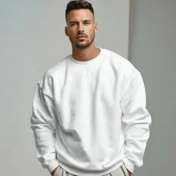 Online OUKU Men's Sweatshirt Pullover Black White Gray Crew Neck Sports Holiday Vacation Streetwear Cotton Fashion Daily Casual Spring & Fall Clothing Apparel Hoodies Sweatshirts Long Sleeve