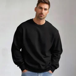 Online OUKU Men's Sweatshirt Pullover Black White Gray Crew Neck Sports Holiday Vacation Streetwear Cotton Fashion Daily Casual Spring & Fall Clothing Apparel Hoodies Sweatshirts Long Sleeve