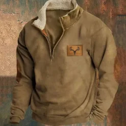 New OUKU Men's Sweatshirt Quarter Zip Sweatshirt Black Navy Blue Brown Gray Half Zip Color Block Cow Patchwork Sports & Outdoor Daily Holiday Polyester Vintage Basic Casual Fall & Winter Clothing Apparel