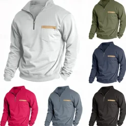 Best OUKU Men's Sweatshirt Quarter Zip Sweatshirt Black Army Green Red Navy Blue Light Grey Half Zip Plain Pocket Sports & Outdoor Daily Holiday Casual Tactical Spring & Fall Clothing Apparel Hoodies