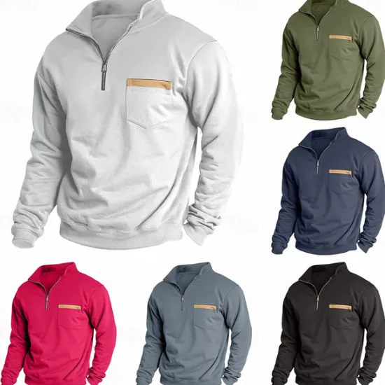 Best OUKU Men's Sweatshirt Quarter Zip Sweatshirt Black Army Green Red Navy Blue Light Grey Half Zip Plain Pocket Sports & Outdoor Daily Holiday Casual Tactical Spring & Fall Clothing Apparel Hoodies