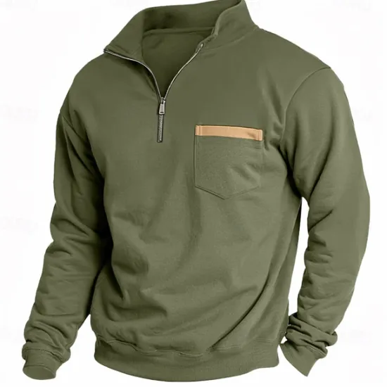 Best OUKU Men's Sweatshirt Quarter Zip Sweatshirt Black Army Green Red Navy Blue Light Grey Half Zip Plain Pocket Sports & Outdoor Daily Holiday Casual Tactical Spring & Fall Clothing Apparel Hoodies