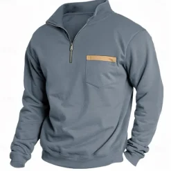 Best OUKU Men's Sweatshirt Quarter Zip Sweatshirt Black Army Green Red Navy Blue Light Grey Half Zip Plain Pocket Sports & Outdoor Daily Holiday Casual Tactical Spring & Fall Clothing Apparel Hoodies