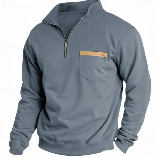 Best OUKU Men's Sweatshirt Quarter Zip Sweatshirt Black Army Green Red Navy Blue Light Grey Half Zip Plain Pocket Sports & Outdoor Daily Holiday Casual Tactical Spring & Fall Clothing Apparel Hoodies