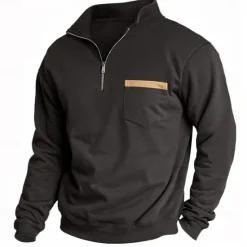 Best OUKU Men's Sweatshirt Quarter Zip Sweatshirt Black Army Green Red Navy Blue Light Grey Half Zip Plain Pocket Sports & Outdoor Daily Holiday Casual Tactical Spring & Fall Clothing Apparel Hoodies