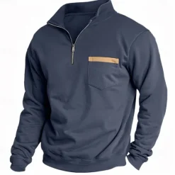Best OUKU Men's Sweatshirt Quarter Zip Sweatshirt Black Army Green Red Navy Blue Light Grey Half Zip Plain Pocket Sports & Outdoor Daily Holiday Casual Tactical Spring & Fall Clothing Apparel Hoodies