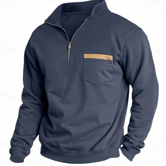 Best OUKU Men's Sweatshirt Quarter Zip Sweatshirt Black Army Green Red Navy Blue Light Grey Half Zip Plain Pocket Sports & Outdoor Daily Holiday Casual Tactical Spring & Fall Clothing Apparel Hoodies