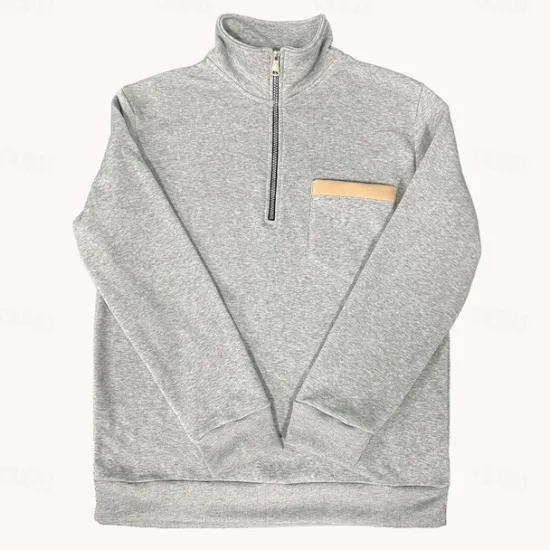 Best OUKU Men's Sweatshirt Quarter Zip Sweatshirt Black Army Green Red Navy Blue Light Grey Half Zip Plain Pocket Sports & Outdoor Daily Holiday Casual Tactical Spring & Fall Clothing Apparel Hoodies