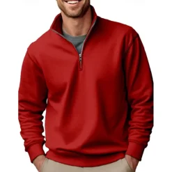 Sale OUKU Men's Sweatshirt Quarter Zip Sweatshirt Black White Red Blue Green Half Zip Plain Sports & Outdoor Daily Holiday Polyester Streetwear Casual Spring & Fall Clothing Apparel Hoodies Sweatshirts Long