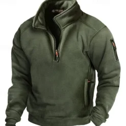 Online OUKU Men's Sweatshirt Quarter Zip Sweatshirt Half Zip Plain Zip Up Sports & Outdoor Daily Holiday Polyester Streetwear Basic Casual Spring Fall Clothing Apparel Hoodies Sweatshirts Long Sleeve Army Green