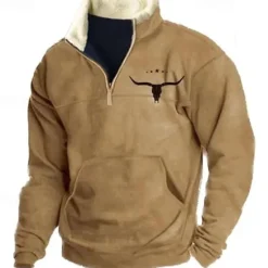 Online OUKU Men's Sweatshirt Quarter Zip Sweatshirt Navy Blue Brown Khaki Half Zip Cow Pocket Sports & Outdoor Daily Holiday Polyester Vintage Casual Thin fleece Fall & Winter Clothing Apparel Hoodies