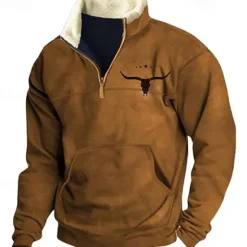 Online OUKU Men's Sweatshirt Quarter Zip Sweatshirt Navy Blue Brown Khaki Half Zip Cow Pocket Sports & Outdoor Daily Holiday Polyester Vintage Casual Thin fleece Fall & Winter Clothing Apparel Hoodies