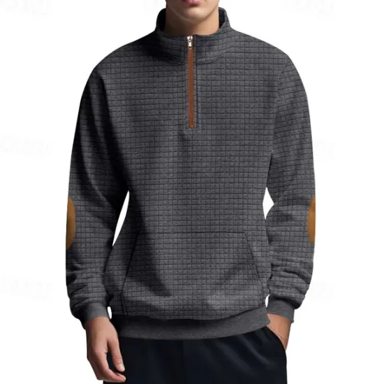 Hot OUKU Men's Sweatshirt Quarter Zip Sweatshirt Black White Navy Blue Light Grey Dark Gray Half Zip Color Block Ribbed Front Pocket Textured Sports & Outdoor Daily Holiday Polyester Streetwear Basic Casual