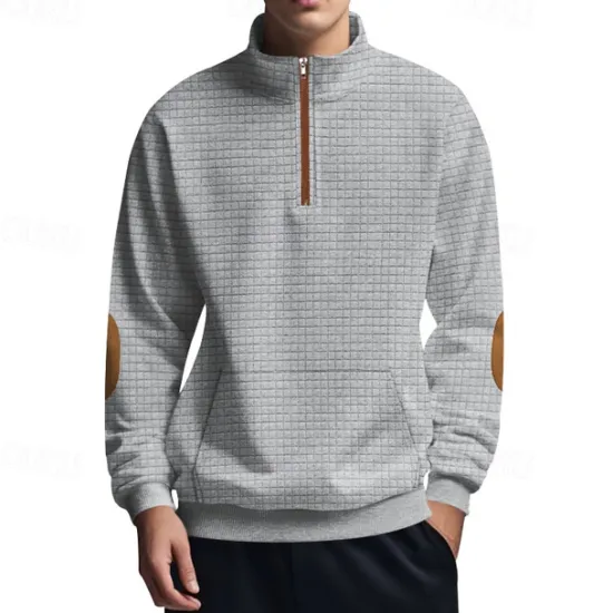 Hot OUKU Men's Sweatshirt Quarter Zip Sweatshirt Black White Navy Blue Light Grey Dark Gray Half Zip Color Block Ribbed Front Pocket Textured Sports & Outdoor Daily Holiday Polyester Streetwear Basic Casual