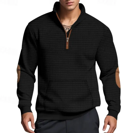 Hot OUKU Men's Sweatshirt Quarter Zip Sweatshirt Black White Navy Blue Light Grey Dark Gray Half Zip Color Block Ribbed Front Pocket Textured Sports & Outdoor Daily Holiday Polyester Streetwear Basic Casual