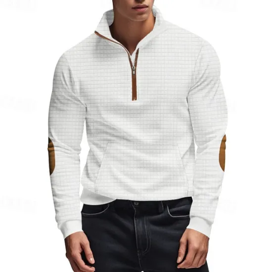 Hot OUKU Men's Sweatshirt Quarter Zip Sweatshirt Black White Navy Blue Light Grey Dark Gray Half Zip Color Block Ribbed Front Pocket Textured Sports & Outdoor Daily Holiday Polyester Streetwear Basic Casual