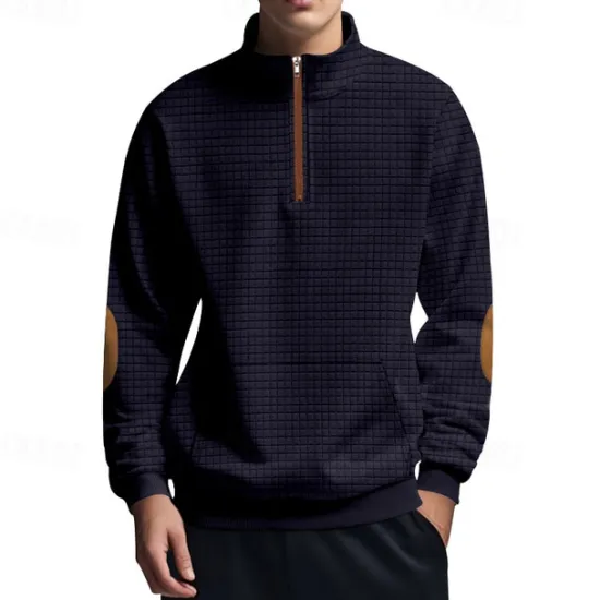 Hot OUKU Men's Sweatshirt Quarter Zip Sweatshirt Black White Navy Blue Light Grey Dark Gray Half Zip Color Block Ribbed Front Pocket Textured Sports & Outdoor Daily Holiday Polyester Streetwear Basic Casual