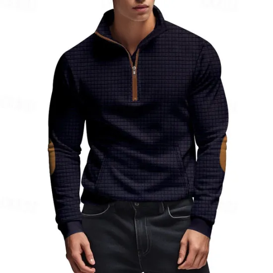 Hot OUKU Men's Sweatshirt Quarter Zip Sweatshirt Black White Navy Blue Light Grey Dark Gray Half Zip Color Block Ribbed Front Pocket Textured Sports & Outdoor Daily Holiday Polyester Streetwear Basic Casual
