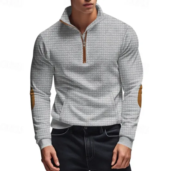 Hot OUKU Men's Sweatshirt Quarter Zip Sweatshirt Black White Navy Blue Light Grey Dark Gray Half Zip Color Block Ribbed Front Pocket Textured Sports & Outdoor Daily Holiday Polyester Streetwear Basic Casual