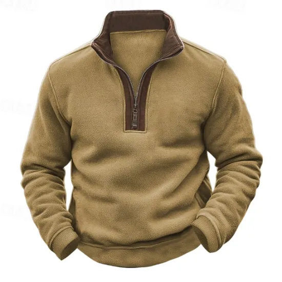 Online OUKU Men's Sweatshirt Quarter Zip Sweatshirt Half Zip Color Block Jacquard Patchwork Sports & Outdoor Daily Holiday Polyester Streetwear Retro Basic Spring Autumn / Fall Clothing Apparel Hoodies Brown