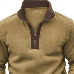 Online OUKU Men's Sweatshirt Quarter Zip Sweatshirt Half Zip Color Block Jacquard Patchwork Sports & Outdoor Daily Holiday Polyester Streetwear Retro Basic Spring Autumn / Fall Clothing Apparel Hoodies Brown