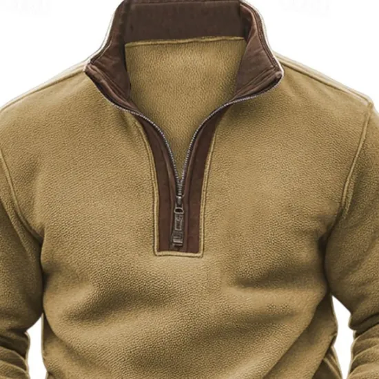 Online OUKU Men's Sweatshirt Quarter Zip Sweatshirt Half Zip Color Block Jacquard Patchwork Sports & Outdoor Daily Holiday Polyester Streetwear Retro Basic Spring Autumn / Fall Clothing Apparel Hoodies Brown