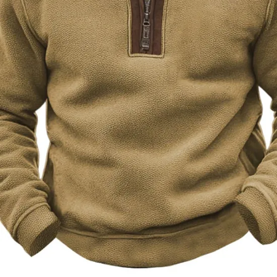 Online OUKU Men's Sweatshirt Quarter Zip Sweatshirt Half Zip Color Block Jacquard Patchwork Sports & Outdoor Daily Holiday Polyester Streetwear Retro Basic Spring Autumn / Fall Clothing Apparel Hoodies Brown