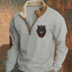 Outlet OUKU Men's Sweatshirt Quarter Zip Sweatshirt Black Navy Blue Khaki Gray Half Zip Plain Sports & Outdoor Daily Holiday Streetwear Cool Retro Winter Spring & Fall Clothing Apparel Hoodies Sweatshirts