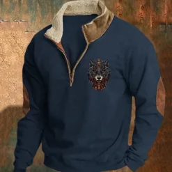 Outlet OUKU Men's Sweatshirt Quarter Zip Sweatshirt Black Navy Blue Khaki Gray Half Zip Plain Sports & Outdoor Daily Holiday Streetwear Cool Retro Winter Spring & Fall Clothing Apparel Hoodies Sweatshirts