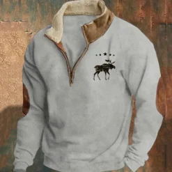 Hot OUKU Men's Sweatshirt Quarter Zip Sweatshirt Black Navy Blue Brown Gray Half Zip Color Block Cow Patchwork Sports & Outdoor Daily Holiday Polyester Vintage Basic Casual Fall & Winter Clothing Apparel
