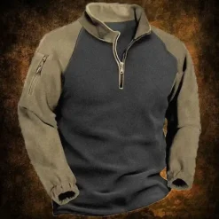 Clearance OUKU Men's Sweatshirt Quarter Zip Sweatshirt Army Green Navy Blue Half Zip Color Block Patchwork Sports & Outdoor Daily Holiday Streetwear Basic Casual Fall & Winter Clothing Apparel Hoodies Sweatshirts