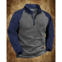 Clearance OUKU Men's Sweatshirt Quarter Zip Sweatshirt Army Green Navy Blue Half Zip Color Block Patchwork Sports & Outdoor Daily Holiday Streetwear Basic Casual Fall & Winter Clothing Apparel Hoodies Sweatshirts