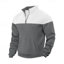 New OUKU Men's Sweatshirt Quarter Zip Sweatshirt Black Army Green Navy Blue Khaki Gray Half Zip Color Block Zipper Pocket Ribbed Sports & Outdoor Daily Holiday Polyester Streetwear Basic Casual Spring Fall