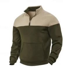 New OUKU Men's Sweatshirt Quarter Zip Sweatshirt Black Army Green Navy Blue Khaki Gray Half Zip Color Block Zipper Pocket Ribbed Sports & Outdoor Daily Holiday Polyester Streetwear Basic Casual Spring Fall