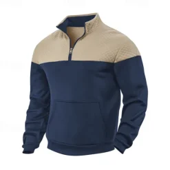 New OUKU Men's Sweatshirt Quarter Zip Sweatshirt Black Army Green Navy Blue Khaki Gray Half Zip Color Block Zipper Pocket Ribbed Sports & Outdoor Daily Holiday Polyester Streetwear Basic Casual Spring Fall