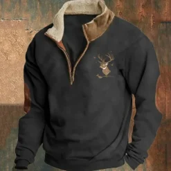 Sale OUKU Men's Sweatshirt Quarter Zip Sweatshirt Navy Blue Brown Light Grey Dark Gray Half Zip Reindeer Print Christmas Daily Holiday Polyester Streetwear Casual Thin fleece Fall & Winter Clothing Apparel