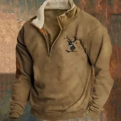 Sale OUKU Men's Sweatshirt Quarter Zip Sweatshirt Navy Blue Brown Light Grey Dark Gray Half Zip Reindeer Print Christmas Daily Holiday Polyester Streetwear Casual Thin fleece Fall & Winter Clothing Apparel
