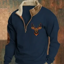 Best OUKU Men's Sweatshirt Quarter Zip Sweatshirt Black Navy Blue Khaki Gray Half Zip Plain Sports & Outdoor Daily Holiday Streetwear Cool Retro Winter Spring & Fall Clothing Apparel Hoodies Sweatshirts