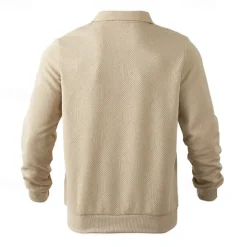 OUKU Men's Sweatshirt Quarter Zip Sweatshirt Black White Navy Blue Khaki Light Grey Half Zip Plain Ribbed Textured Knit-texture Sports & Outdoor Daily Holiday Polyester Streetwear Basic Casual Fall